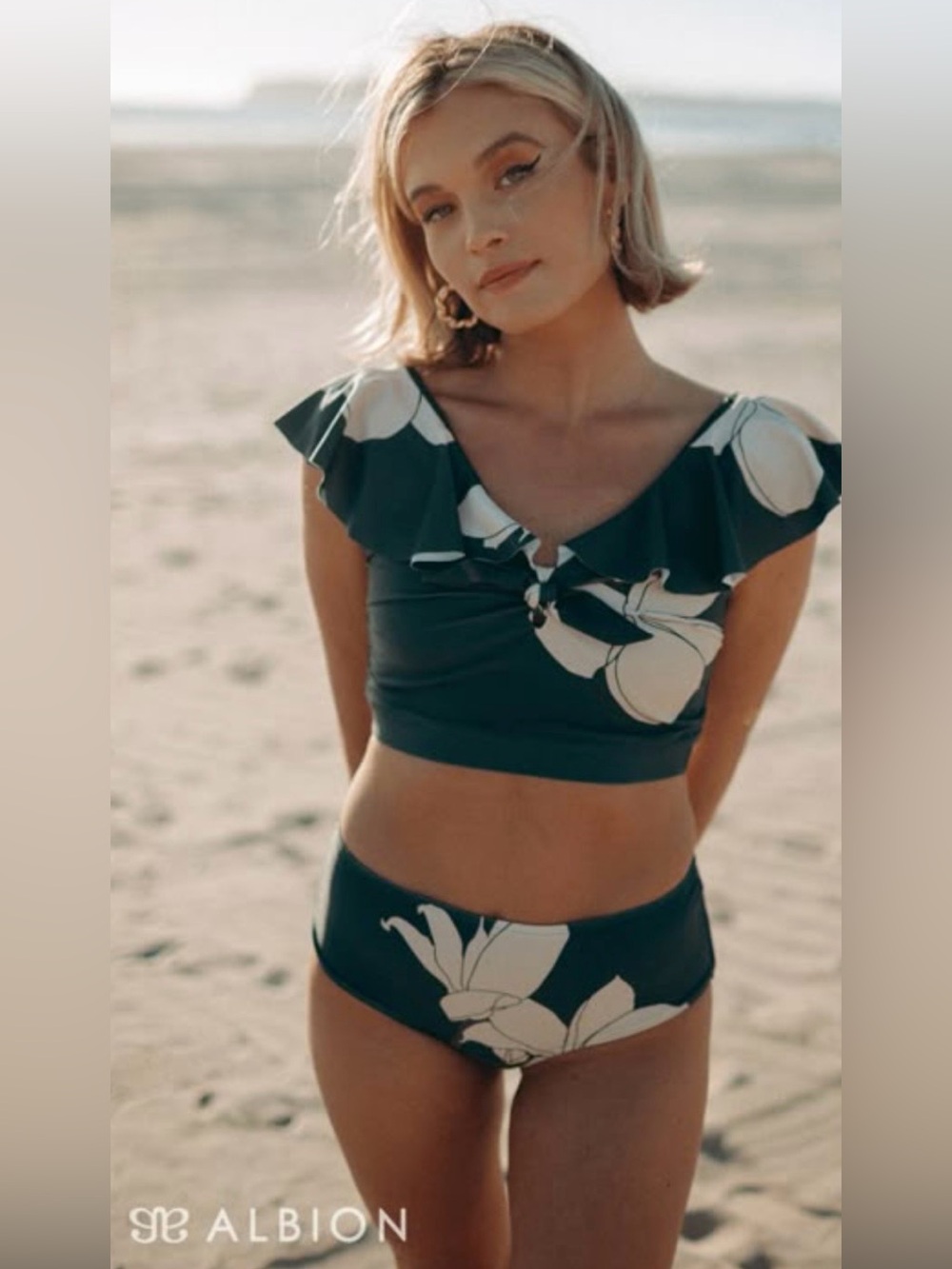Albion Green Floral Ruffle Women's Swim